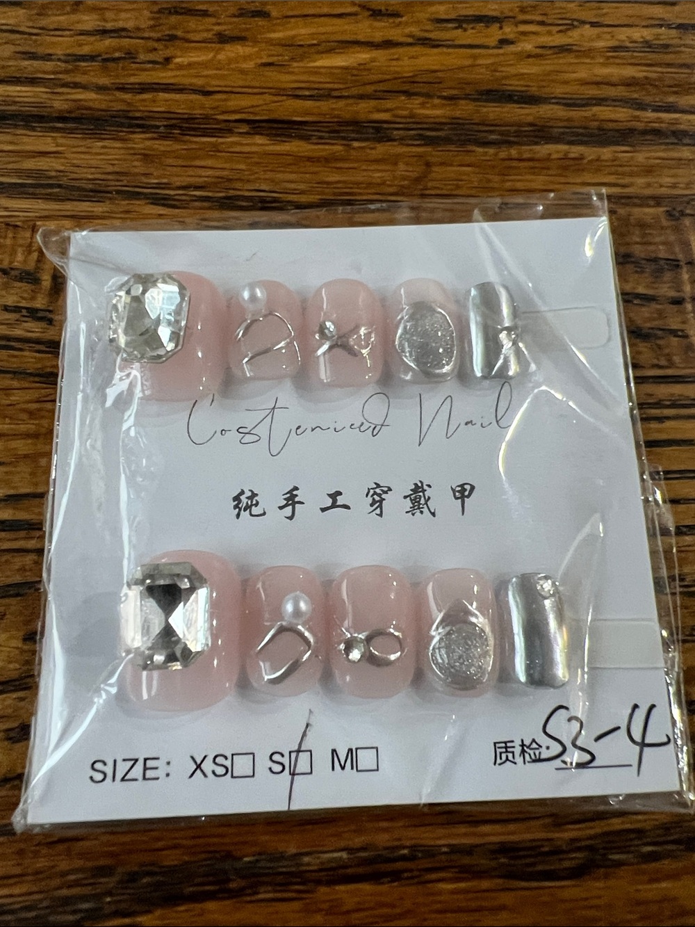 Pink Rhinestone & Pearl Press-On Toe Nails